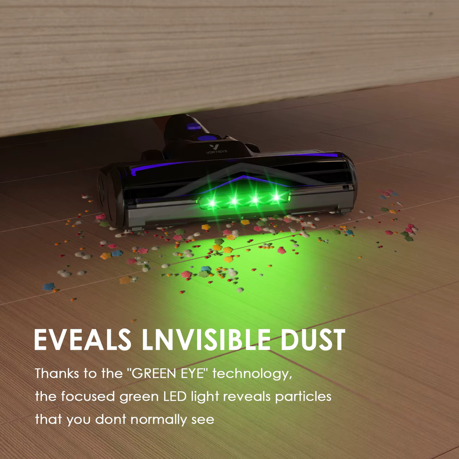 Vortisys Kabelloser Stielstaubsauger mit 500W Saugkraft, LED-Display, Anti-Verwickelungsbürste und 1,3L Staubbehälter für Tierhaare, Teppiche und Hartböden - Bild 2