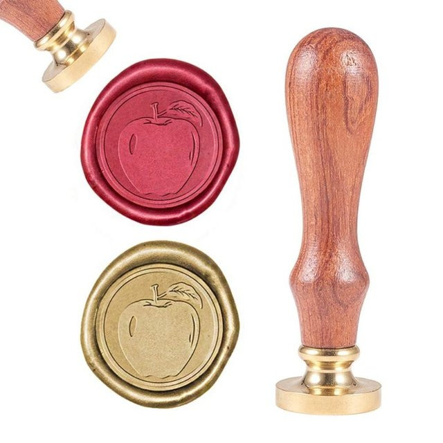 Wachssiegelstempel Apfel Vintage mit abnehmbarem Messingkopf und Holzgriff in Braun, Durchmesser: 25 mm - Bild 1