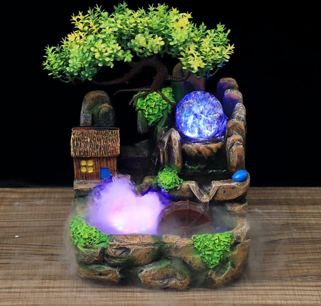 Fairy Angel Wasserfallbrunnen für die Heimdekoration mit LED-Lichtern und Nebelfunktion in Grün und Multicolour - Bild 1