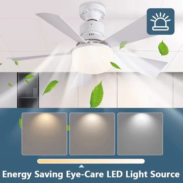 LINYILIGHT 2-in-1 Deckenventilator mit dimmbarer Beleuchtung und Fernbedienung, E27, Weiß - Bild 1