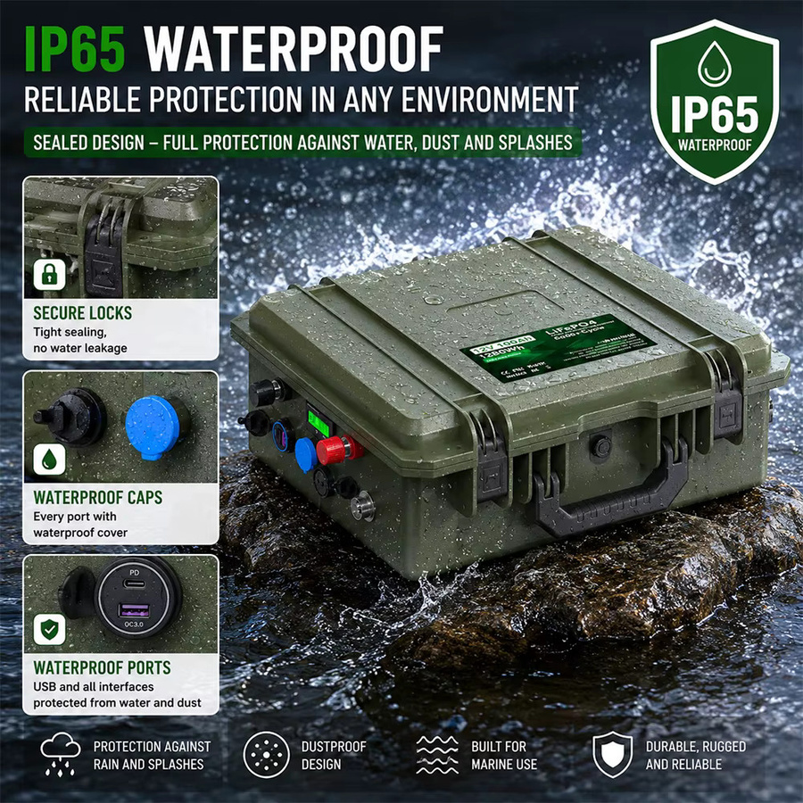 KEZIMO LiFePO4 Batterie 12V 50Ah mit Bluetooth BMS, 640Wh, IP65 wasserdicht, Farbe: grün - Bild 4