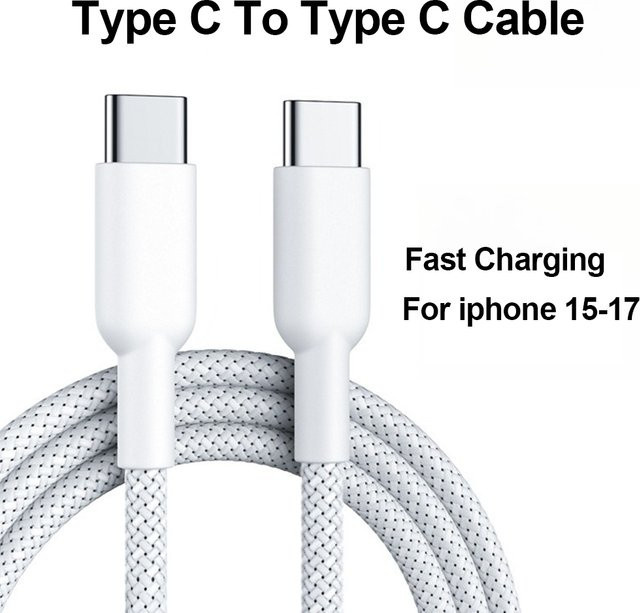 VBNM USB-C auf USB-C Schnellladekabel mit 60W PD Leistung für iPhone 15 16 17 Pro Max, Samsung, OPPO, Xiaomi, Redmi und iPad in Schwarz oder Blau - Bild 1