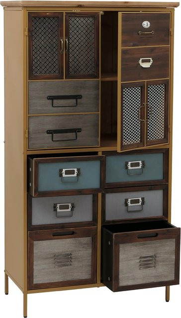 Apothekerkommode MCW-O80 Highboard im Vintage Shabby-Look, Blau Metalloptik, B/T/H: 136 x 73 x 35 cm - Bild 1