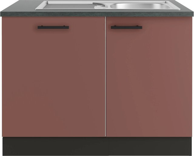 OPTIFIT Nizza407 Küchen-Spülenschrank-Set in Rostrot mit modernem Design und Edelstahl-Elementen - Bild 1