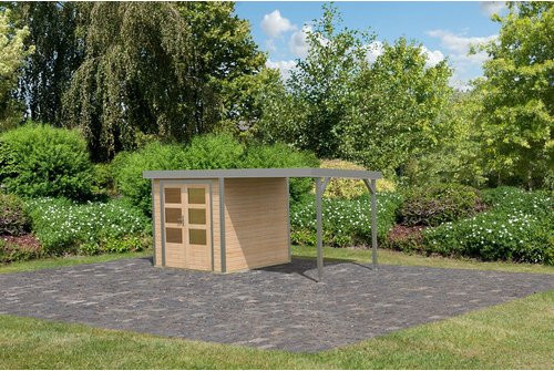 KARIBU Gartenhaus Osterby 2 A aus nordischem Fichtenholz in Braun mit Pultdach und Zylinderschloss, B/H/T: 456 x 208,5 x 213 cm - Bild 1