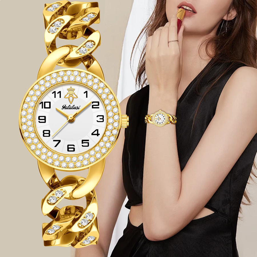 YaLaLuSi Armbanduhr, Quarz, Gold, Rund, Textil, Damen - Bild 2