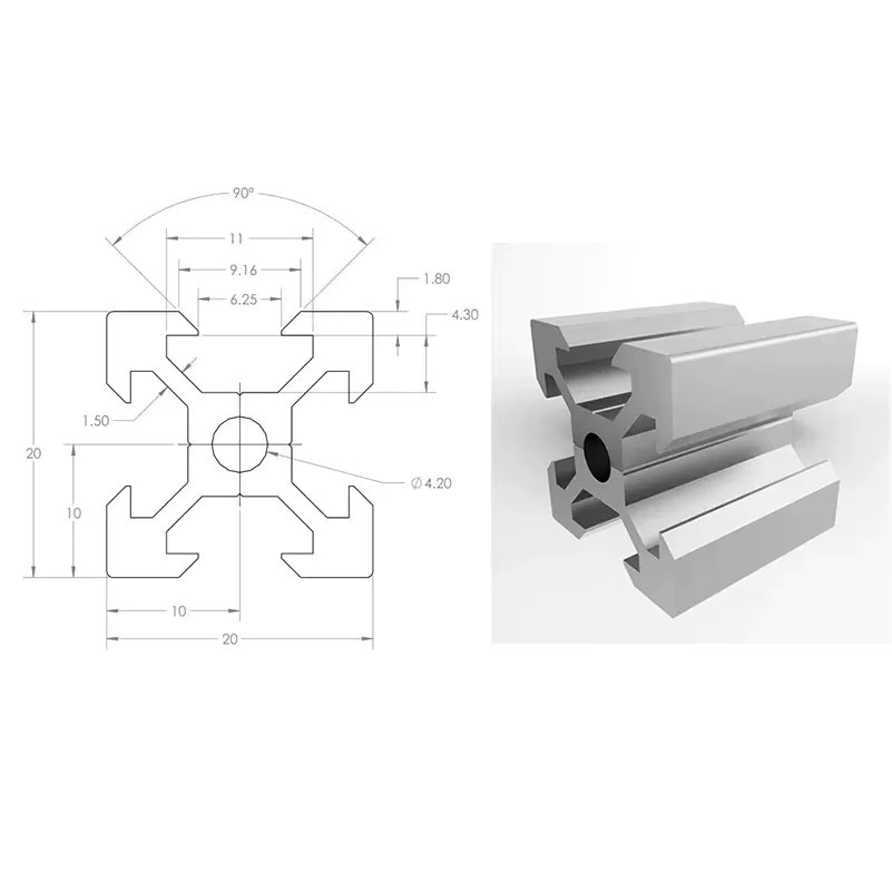 2 Stück Openbuilds 2020 V-Slot Aluminiumprofil, 20 x 20 mm, Schwarz oder Silber, für CNC und 3D-Drucker - Bild 2