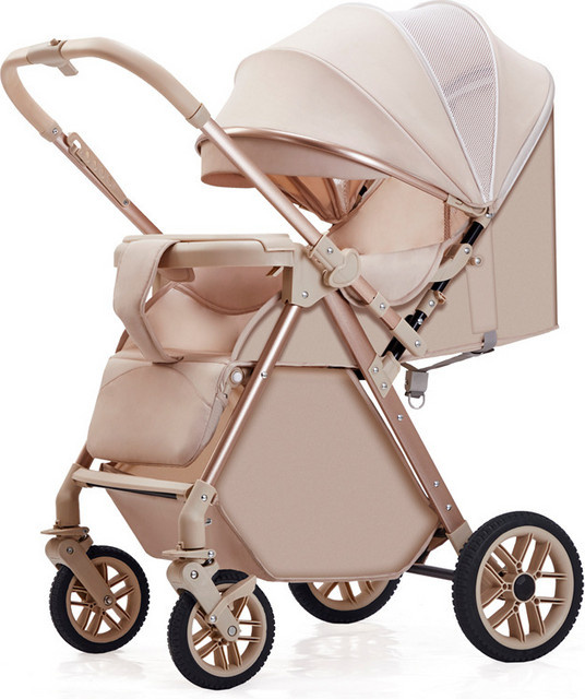 Faltbarer Buggy mit umkehrbarem Sitz und verstellbarem Griff in Beige - Bild 1