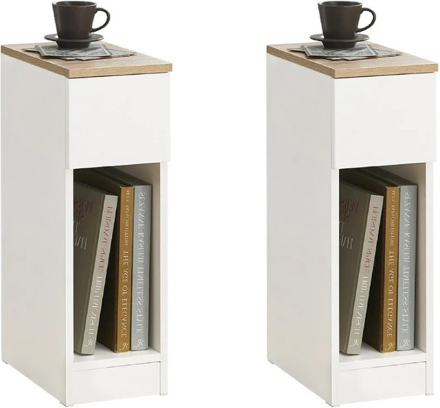SoBuy 2er Set Nachttisch und Beistelltisch mit Schublade Weiß FBT111-WN B/T/H: 20 x 35 x 60 cm - Bild 1