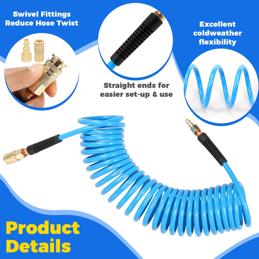 Toorise Luftkompressorschlauch aus PU in Blau mit Kupplung und I/M-Stecker, 25 Fuß lang, flexibel und knickfest, bis 300 PSI - Bild 2