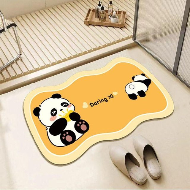 Rutschfeste Panda Badezimmer Saugmatte aus Diatomeenerde in Gelb, B/T: 40 x 60 cm - Bild 1
