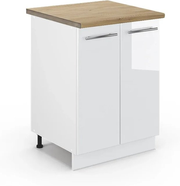 Vicco Küchenunterschrank Fame-Line Weiß Hochglanz Eiche B: 60 cm, T: 60 cm, H: 82 cm - Bild 1
