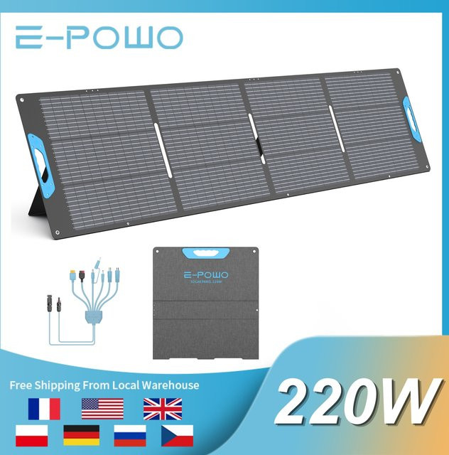 E-POWO 220W Tragbares Solarpanel für Powerstation, Faltbares Solarmodul mit 23,5% Effizienz, ETFE, USB-A und Typ-C Ausgang, IP67 Wasserdicht, Blau - Bild 1