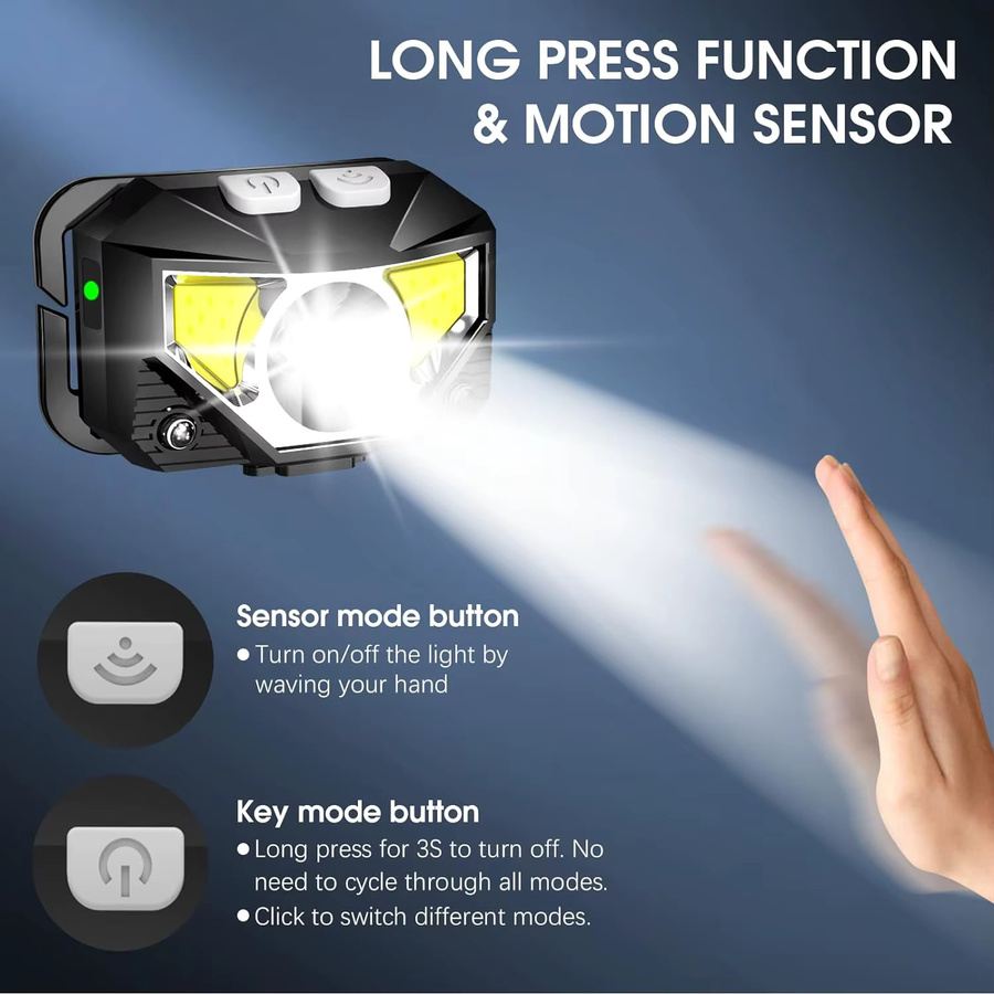 Heinast LED Sensor Scheinwerfer USB aufladbare Kopf-Taschenlampe in Schwarz - Bild 2