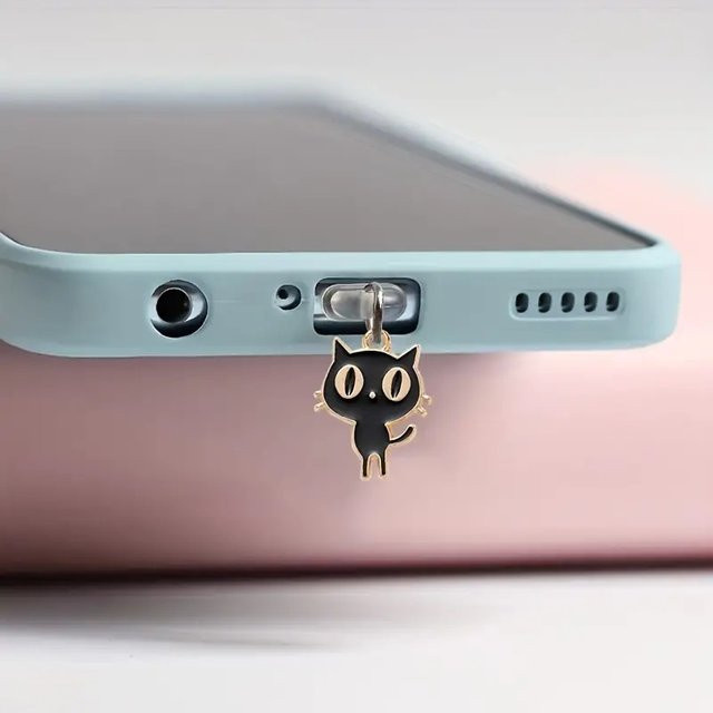 Staubdichter Telefonstecker in Kätzchenform für iPhone und USB-C Android Anschlüsse, Schwarz - Bild 1