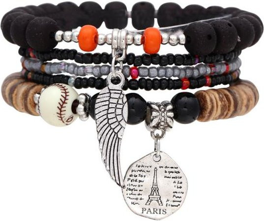 Wucifang Jewelry Armbänder, 4er-Set, Messing, Perle, Kristall, Schwarz, Damen - Bild 1
