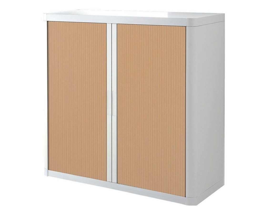 easyOffice Rollladenschrank von Paperflow, abschließbar, B/T/H: 110 x 41,5 x 104 cm, weiß/buche - Bild 1
