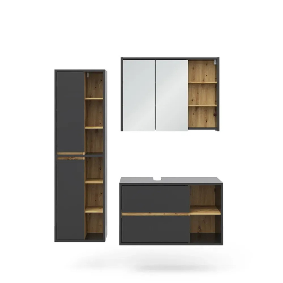Vicco Badmöbel-Set Viola in Anthrazit und Eiche, modernes 3-teiliges Badezimmer-Set bestehend aus Spiegelschrank, Waschtischunterschrank und Schrank - Bild 3