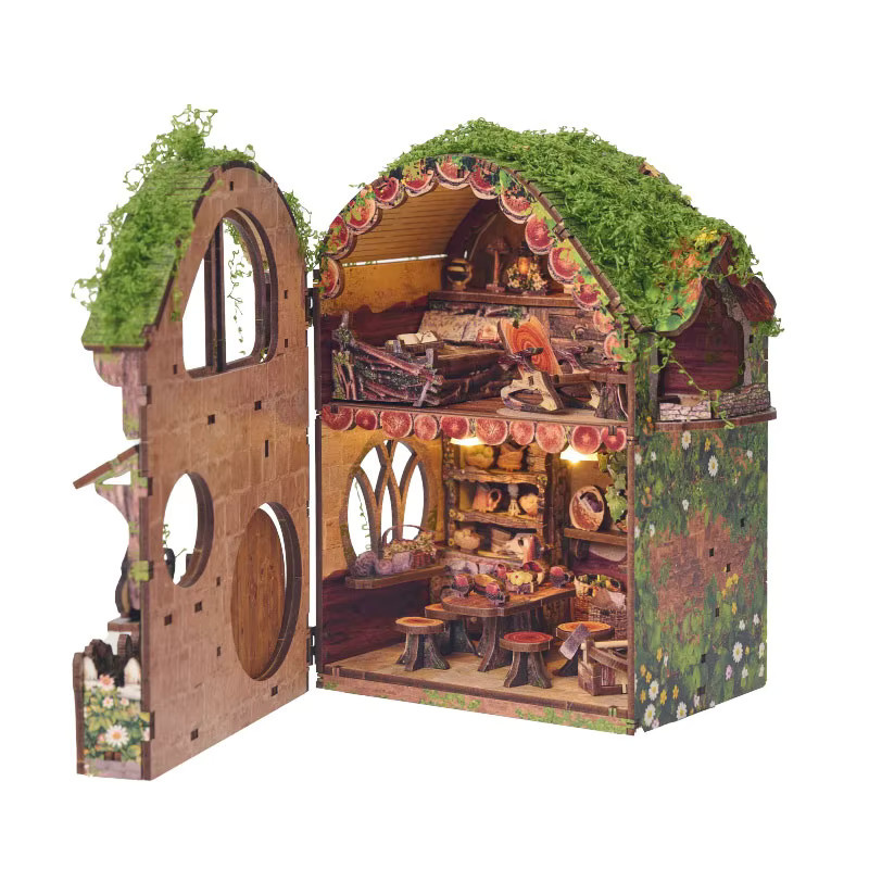 zuuton Retro Waldhütten-Miniatur-Puppenhaus, DIY-Bücherregal-Einsatz-Set, mit LED-Beleuchtung, ab 14 Jahren - Bild 2