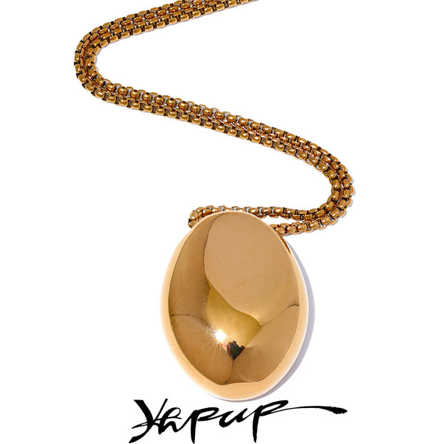 Yhpup Halskette, 70 cm, Edelstahl, Gold, ovaler Anhänger, Unisex - Bild 1