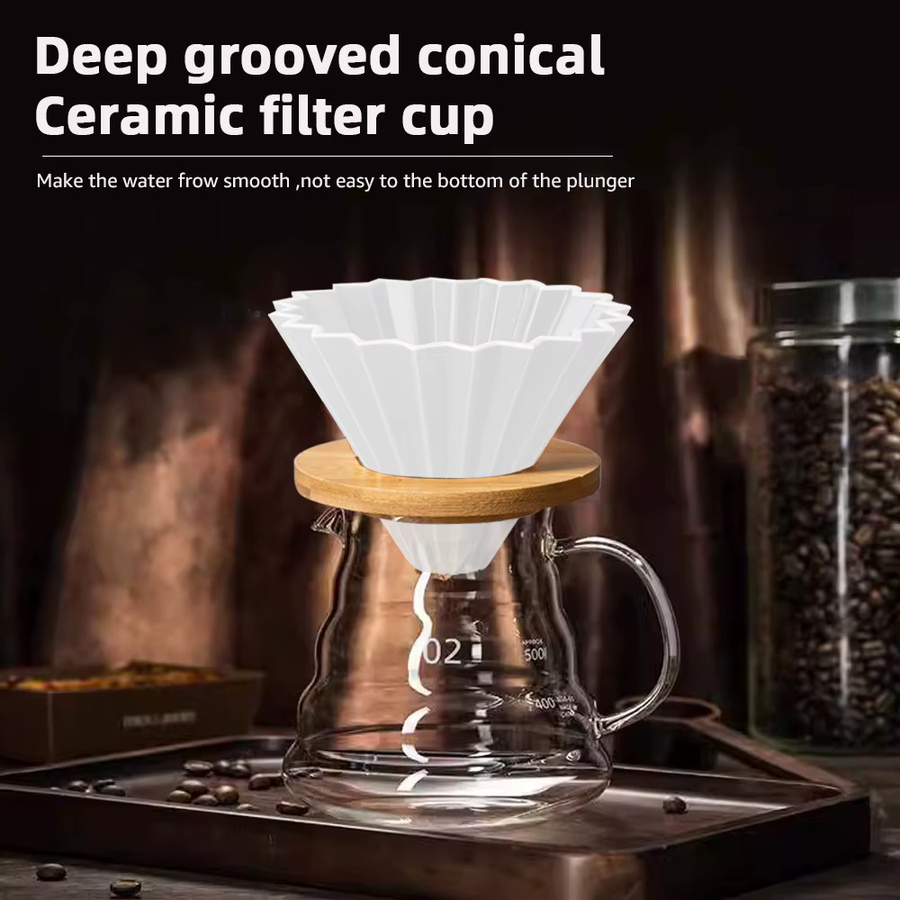 MYVIT Keramik Kaffeefilter-Becherhalter in Weiß, runder Kegel-Tropfer für Handbrau-Kaffee und Maschinen, 1–2 Tassen - Bild 2