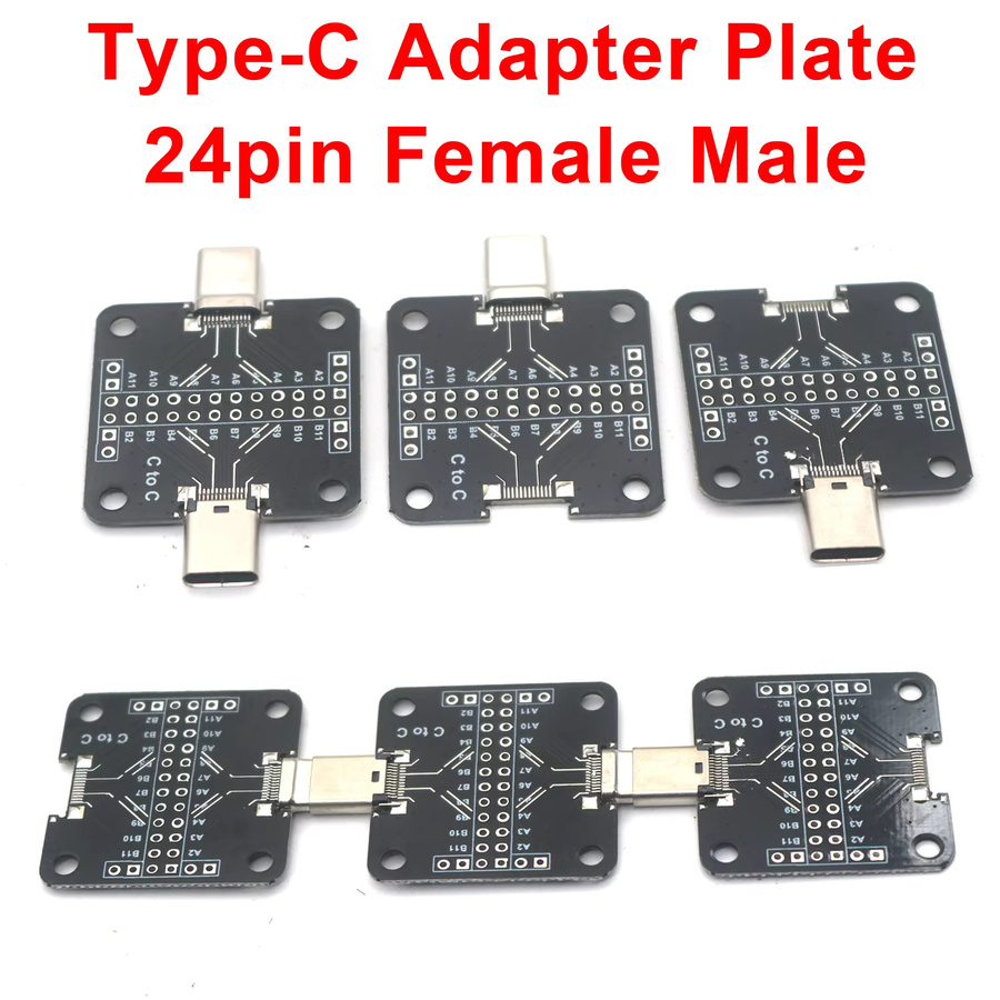 DykbRadio USB-C Typ-C 24pin Buchse Stecker Adapter USB 3.1 Testkopf Konverter PCB Board Schwarz 2,54 mm - Bild 2