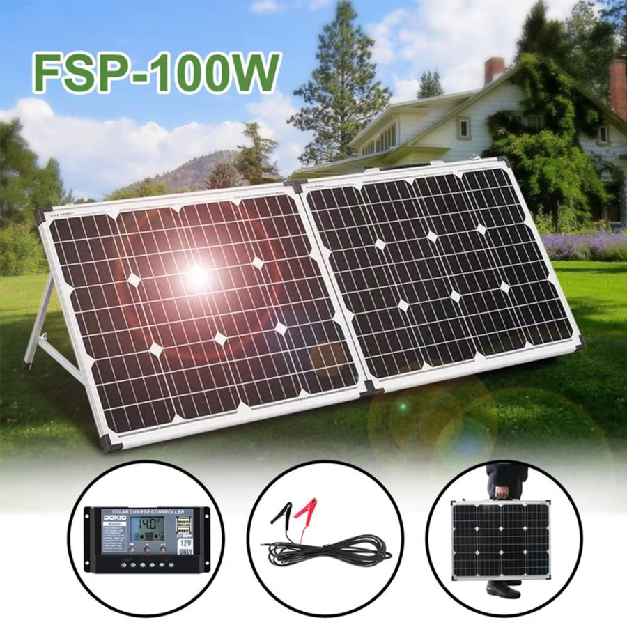 DOKIO Faltbares Solarpanel Set 100W mit Laderegler und USB-C, 18V Mono Solarzellen in Schwarz für Camping und Wohnmobil - Bild 2