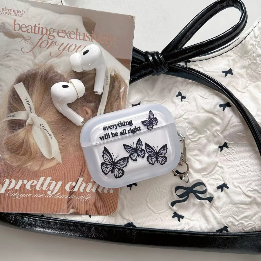 Schutzhülle mit Herzform und Schmetterlings-Print für Apple AirPods 1/2/3/4 und AirPods Pro inklusive Schlüsselanhänger in Weiß und Transparent - Bild 4