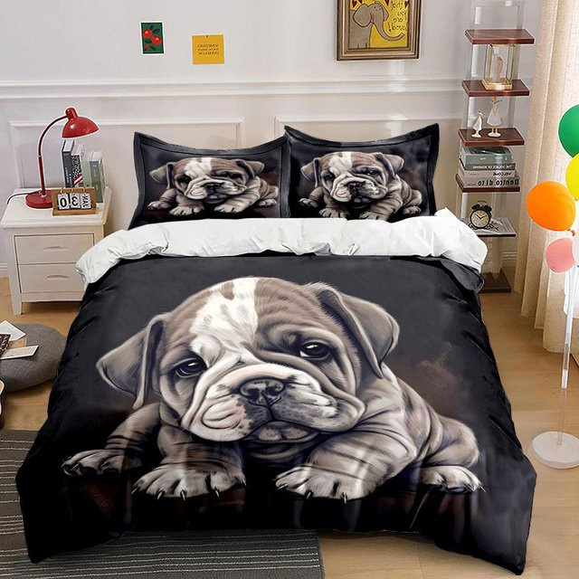 Bettwäsche-Set mit Welpen-Porträt-Muster aus Polyester in Schwarz, B/H: 228 x 264 cm - Bild 1