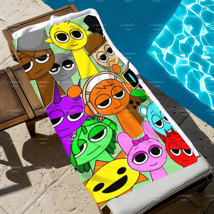 Strandtuch Ka Chen Muda SS-Sprunki II-Incredibox Alle Charaktere Multicolor, Weiches Mikrofaser-Badetuch für Kinder, Breite: 30 cm, Höhe: 60 cm - Bild 4