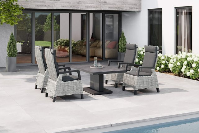 Siena Garden Corido/Bellani Garten-Essgruppe aus Aluminium und Geflecht in Anthrazit/Grau mit höhenverstellbarem Keramik-Tisch und 4 Dining Sesseln - Bild 1