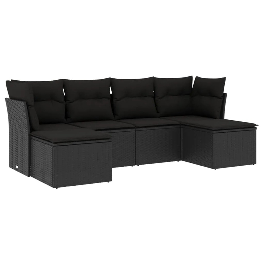 vidaXL 6-tlg Garten-Sofagarnitur in L-Form aus schwarzem PE-Rattan mit Sitzkissen und Stauraum - Bild 2