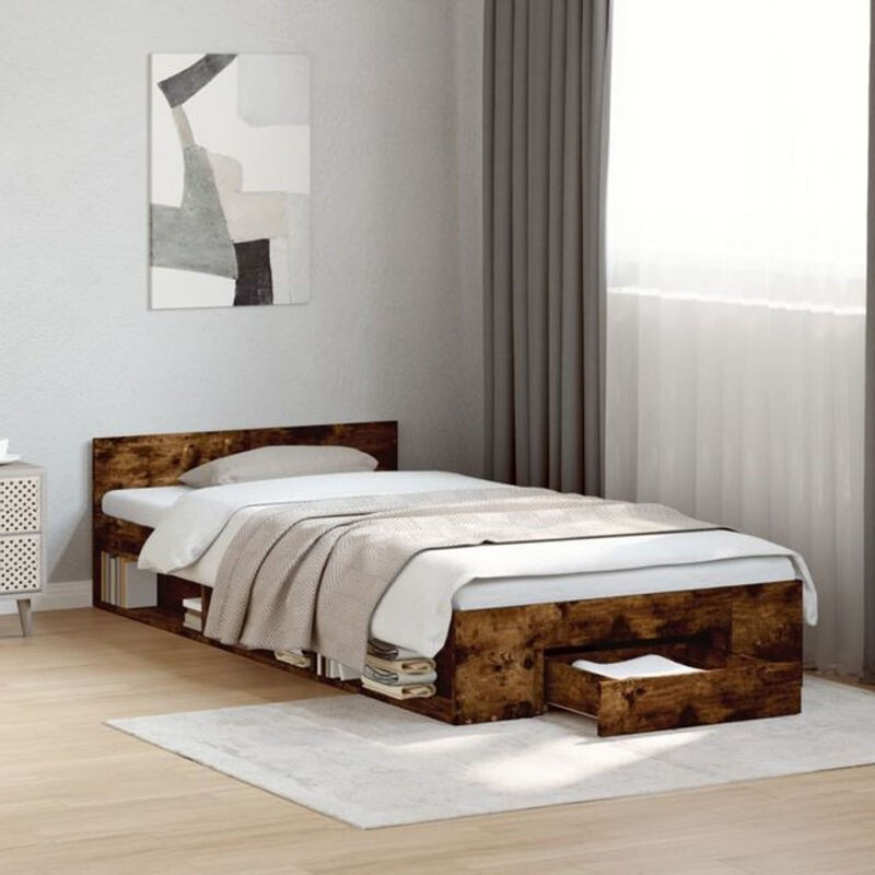 Vidaxl Funktionsbett mit Schublade aus Holzwerkstoff in Räuchereiche Braun, B/T/H: 90 x 190 cm - Bild 1