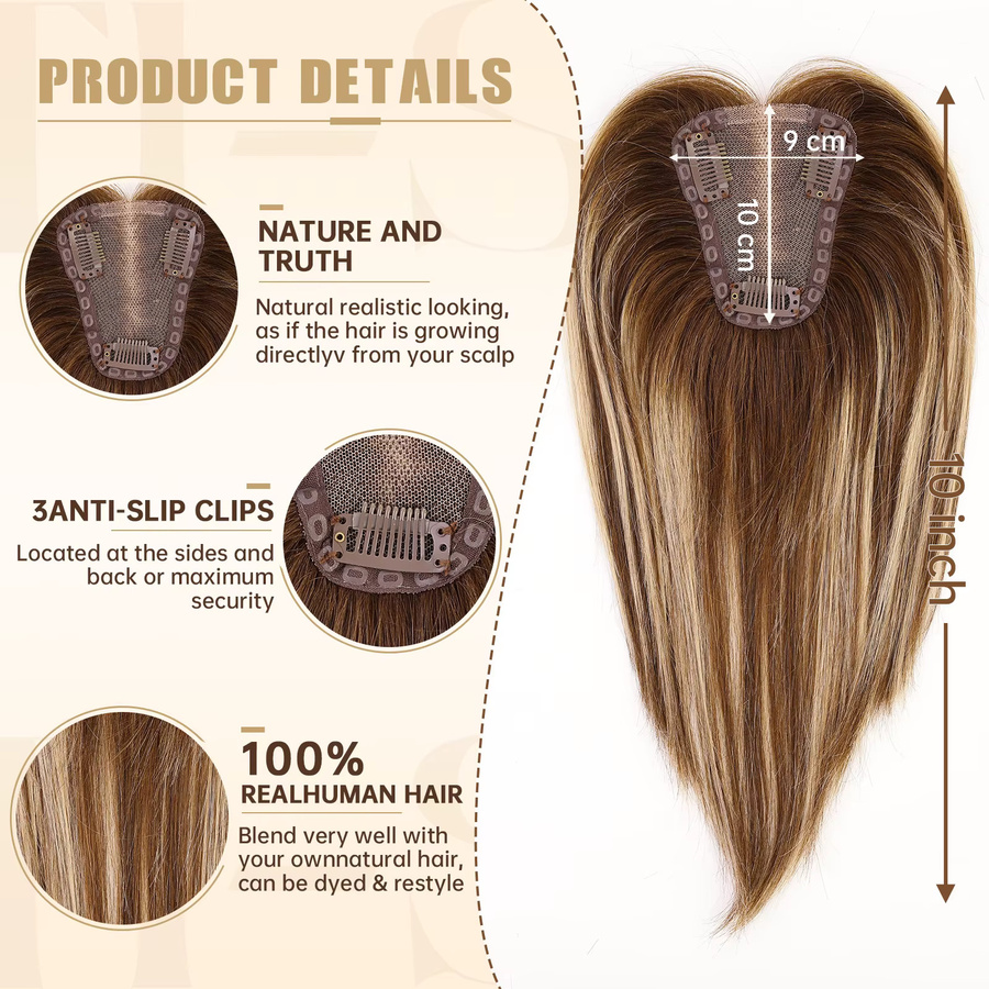 HAIRCUBE Echthaar-Topper mit Clips, Aschebraun-Blond-Mischgewebe, Damen - Bild 4