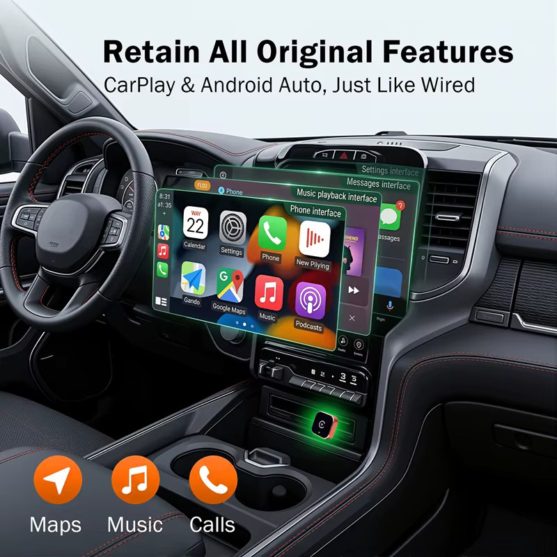 Lenovo Wireless CarPlay und Android Auto 2in1 Adapter Smart Mini Box mit 5.8G WiFi Schnellverbindung in Orange - Bild 3