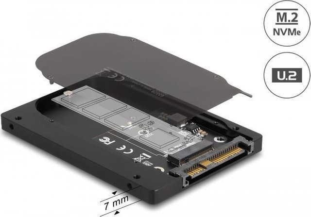 Delock 2.5 Konverter U.2 SFF-8639 zu M.2 NVMe Key M in Schwarz, Höhe: 7 mm - Bild 1