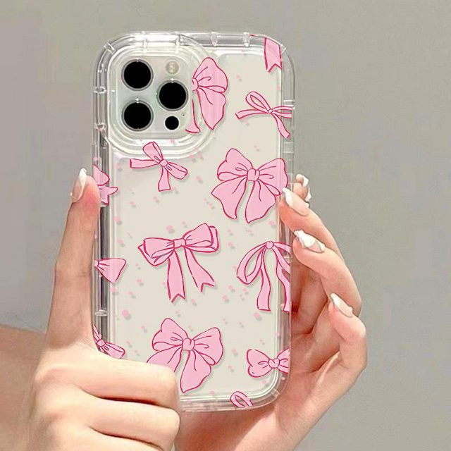 TUNEDEE Handyhülle mit Schleife in Rosa und Transparent für iPhone 11 bis iPhone 16 Pro Max, XS XR 7 8 Plus SE, stoßfeste Bumper Hülle - Bild 1