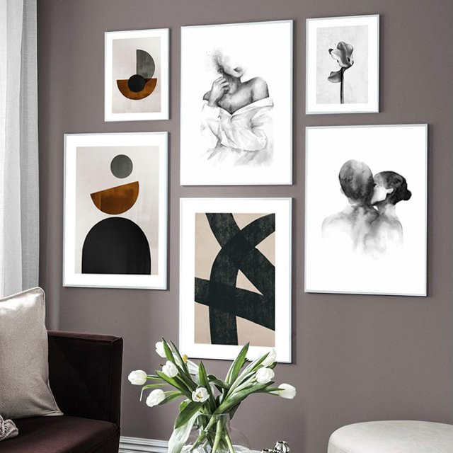Jack York Set aus zwei abstrakten Leinwandbildern mit geometrischen Figuren in Schwarz und Weiß für moderne Wandkunst im Wohnzimmer - Bild 1