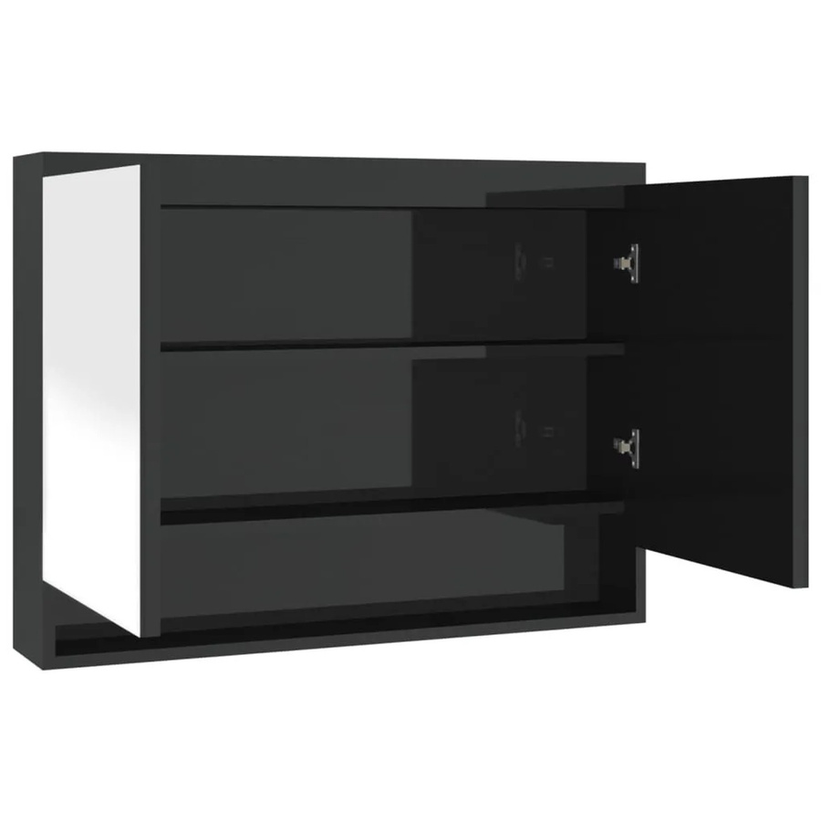 vidaXL Spiegelschrank fürs Bad in Schwarz Glänzend mit Regalböden, B/H/T: 80 x 60 x 15 cm - Bild 2