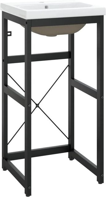 vidaXL Badezimmer-Waschtischgestell mit Waschbecken aus Metall und Keramik in Schwarz und Weiß, modern und wandmontiert - Bild 1