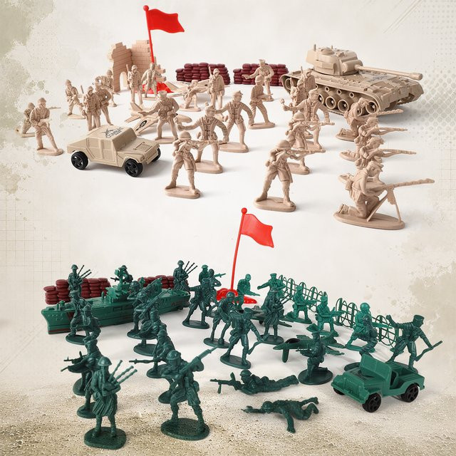 ViiKONDO Militär-Spielset, Fahrzeuge, Grün, Beige, 70-teiliges Set - Bild 1