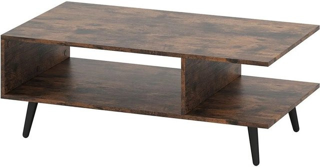Costway Couchtisch mit Stauraum in Braun, moderner 2-stufiger Wohnzimmertisch aus Holz und Metall, Rechteckig, B/T/H: 126 x 45 x 45 cm - Bild 1