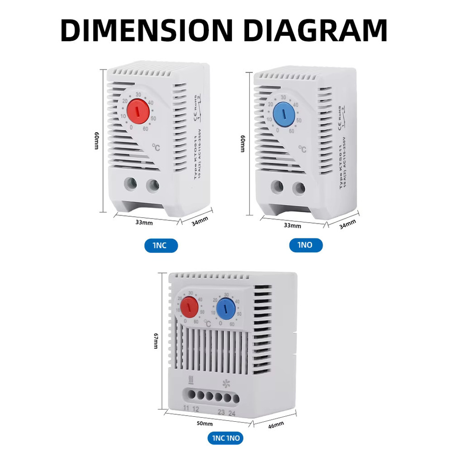 APNEU Mechanischer Bimetall-Thermostat Mini-Kompakt-Temperaturregler für DIN-Schienen, Weiß, KTO011 KTS011 ZRO011 - Bild 2