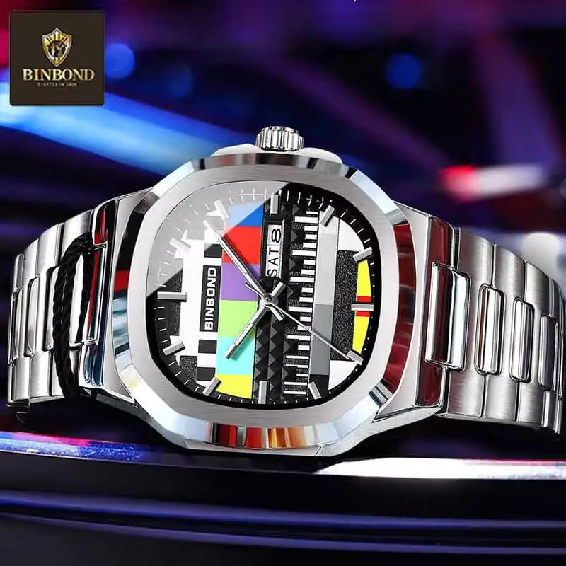 BINBOND Armbanduhr Edelstahl, Quarz, Schwarz, Eckig, Herren - Bild 5