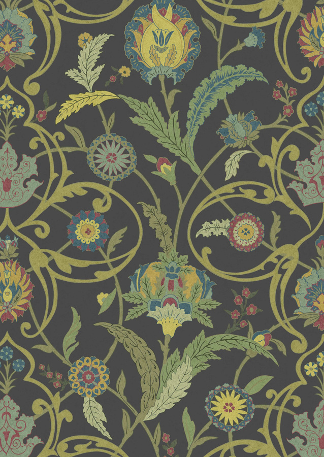 Lewis & Wood Tapete Ipek Damask in Black Gold mit floralem und orientalischem Design - Bild 1