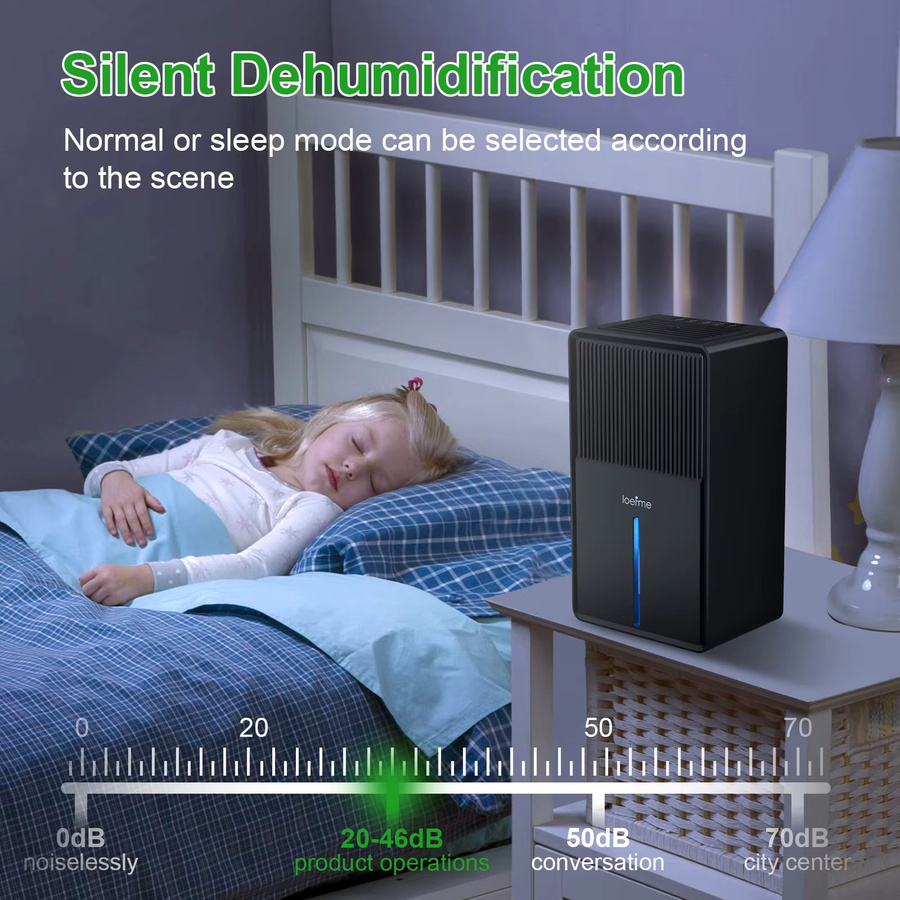 Loefme B631 Luftentfeuchter Schwarz mit 850 ml/Tag Entfeuchtungsleistung, Lichttrocknungsmodus, Abtaufunktion und Schlafmodus - Bild 6