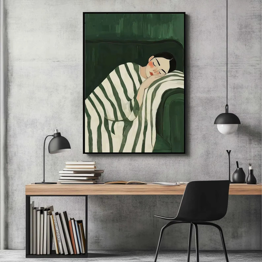 Smaragdgrüne abstrakte Wandkunst SHENCHEN minimalistischer Grafikdruck mit Frauenmotiven - Bild 2