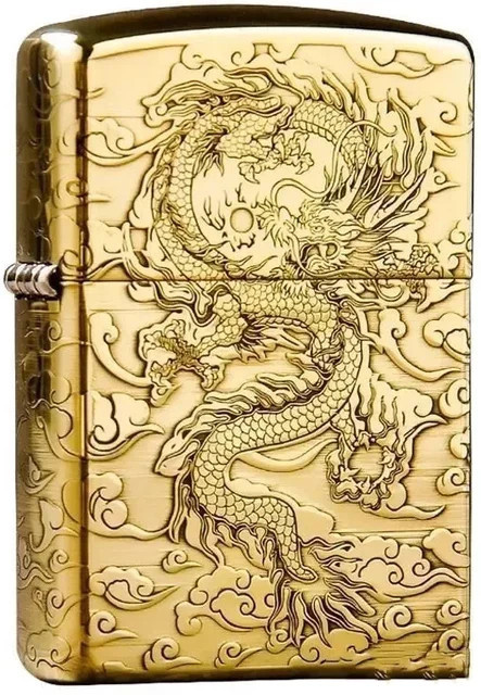 Zippo Feuerzeug Antique Gold Polished Dragon Pattern Windproof Collection in Gold - Bild 1