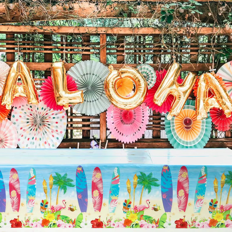 ZQNYCY Einweg Tischdecke Hawaiian Party mit Blumenmuster in Multicolour für Sommer Strand und Geburtstag - Bild 2