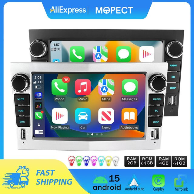 MOPECT 2Din Android Autoradio mit 7 Zoll Display, GPS, RDS und Dual USB für Opel Astra H G J Zafira B Corsa C D Antara Vectra Vivaro in Schwarz mit CarPlay - Bild 1
